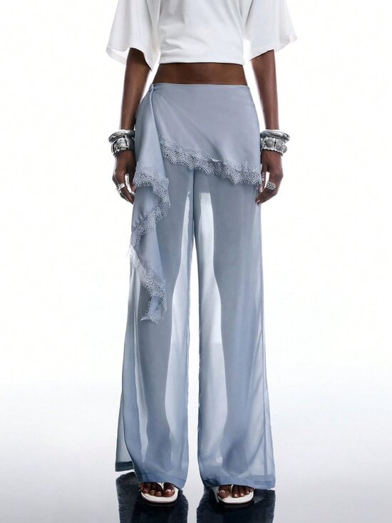 Other - Light Grey Women's Lace Patchwork Sheer Pants